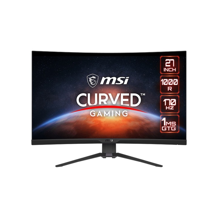 MSI MAG 275CQRF-QD Gaming Monitor 27", ívelt, WQHD, 2560x1440, 170Hz, Rapid VA, 16:9, 4000:1 CR, 300cd/m2, 1 ms, HDMI, DP, USB-C