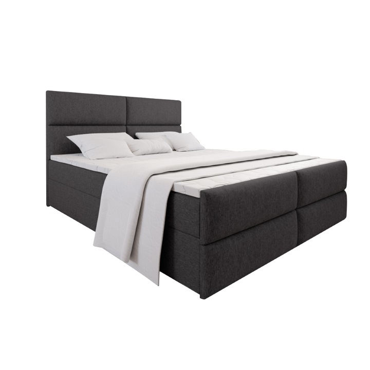 Expedo, milon kárpitozott boxspring ágy, topper, sawana 05, szürke, 160x200 cm