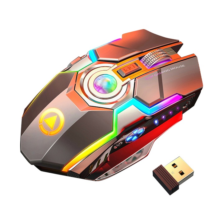 Безжична мишка за игри, Xinxu, USB, 7 бутона, 7 светлинни ефекта, Сива