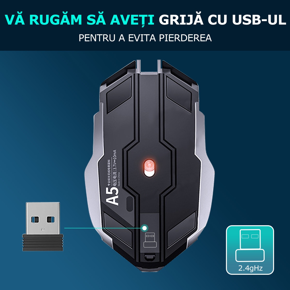 Mouse Gaming Wireless, Xinxu, 7 Butoane, 7 efecte de, 1600DPI