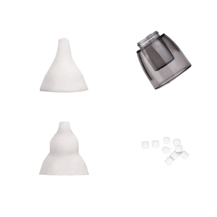 Set accesorii pentru Aspiratorul Nazal IMA Baby pentru bebelusi, Contine: 2 capete albe de silicon, un set de buretei si recipientul de colectare