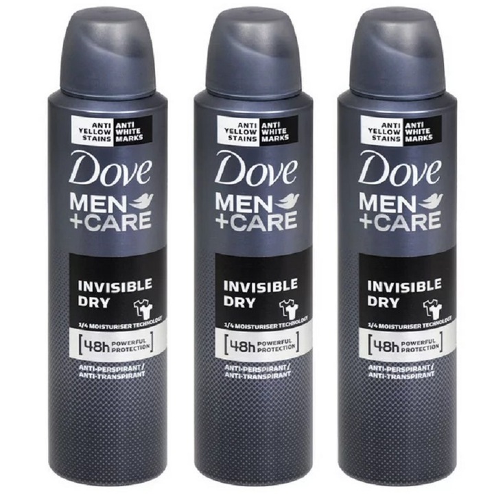 Pachet 3 x Deodorant spray Dove Men+Care Invisible Dry, 250 ml