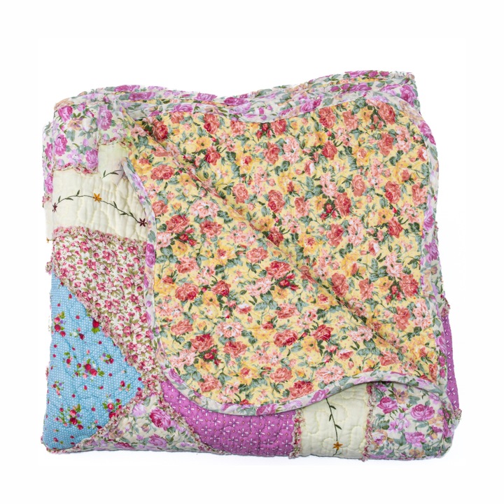 Cuvertura Canapea, Naimeed D4905L, 70x240cm, poliester, pufoasa, matlasata, cu model floral Roz