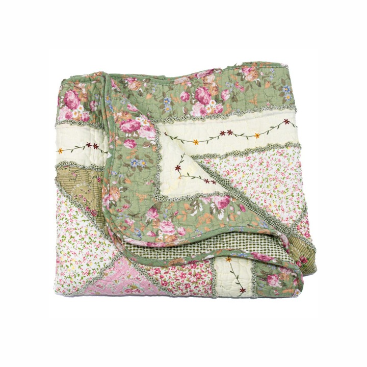 Cuvertura Canapea, Naimeed D4905S, 70x150cm, poliester, pufoasa, matlasata, cu model floral Verde