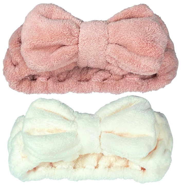 Set 2 Bentite de par pentru machiaj, Microfibra, Roz/Bej