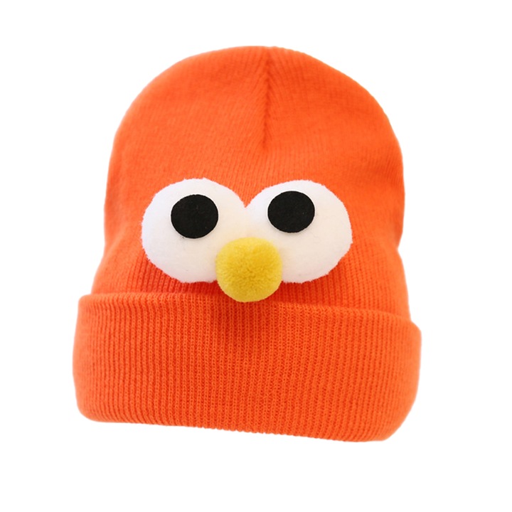 Детска шапка, минималистичен модел, допълнен с любопитни очила и наздравано носле, тема любопитно малко бебе, 0-1 години, оранжево, EFAYN