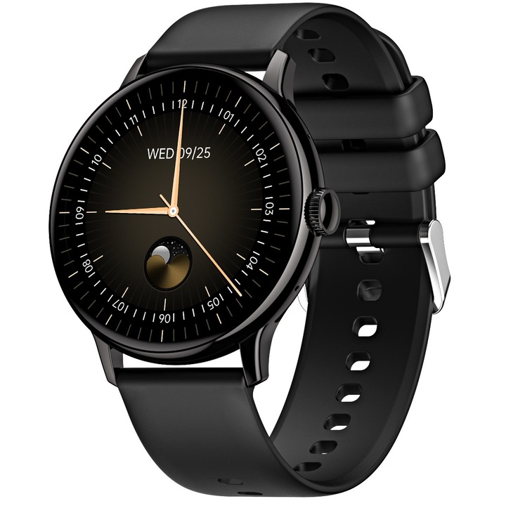 SmartWatch ISP LikeSmart™​​​​​​ Chic FiT, 1,43" AMOLED, Bluetooth разговор, SpO2 оксиметър, мониторинг на сърдечния ритъм, известия за обаждания и социални мрежи, силиконова каишка, Chic Black