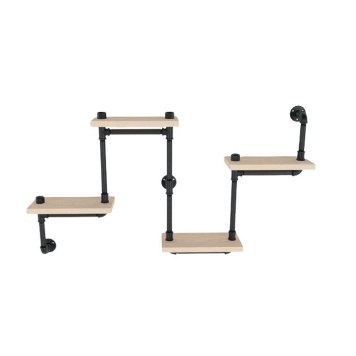 Raft de perete in stil industrial, Lisaroon, 80x60x20 cm, natur/negru