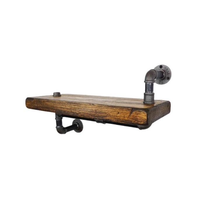 Raft de perete in stil industrial, Gortaglough, 40x20x20 cm, nuc/negru