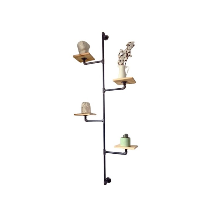 Ipari stílusú falipolc, Brookside, 60x150x20 cm, natúr/fekete