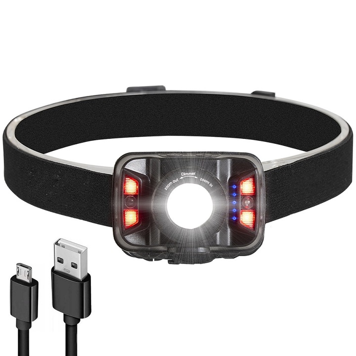 LED челник Libox, LED 5W 1200lm, един сензор за движение, USB, 5 режима на светене, IPX4 водоустойчив, 1800mAh батерия, черен