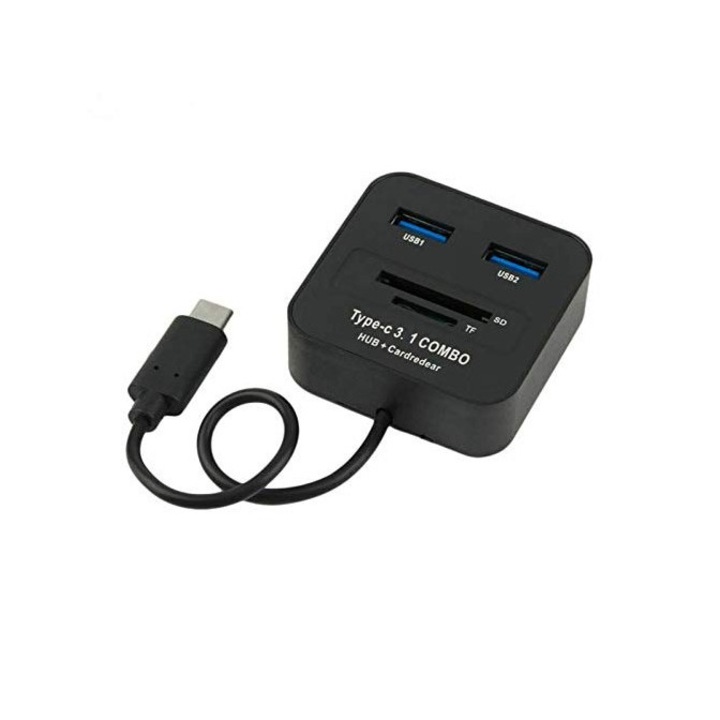 4in1 USB-C OTG kártyaolvasó: 2xUSB 3.0, támogatja a MicroSD/TF SD 
