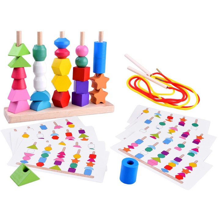 Fa oszlopos kirakó oktatójáték 25 színes blokkal