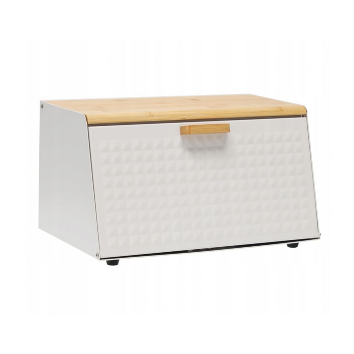 Cutie de Paine Cookline Hibisco cu Capac din Bambus - 35,5x17x19,5 cm - Alb, lemn