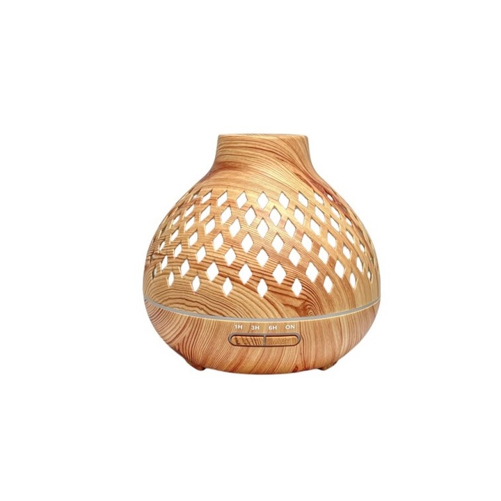 Difuzor de arome cu efect de lemn Sumker Héra cu lumina LED in 7 culori, maro deschis