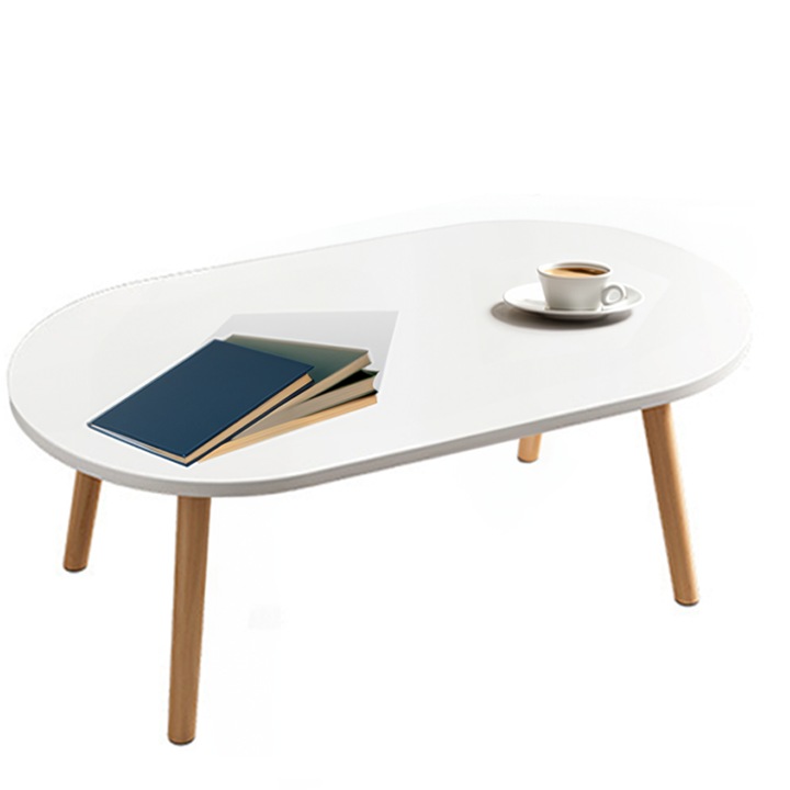 Masa de cafea, lemn, ovala, 80x45x31 cm, alba