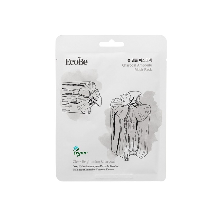 Masca de fata coreeana vegana cu carbune, EcoBe, 13, 5 x 18 cm
