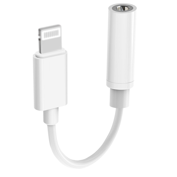 Адаптер за телефон, LNAISI, Lightning/Jack 3.5mm, Бял