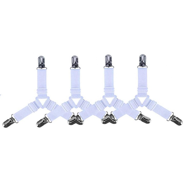 Set 4 accesorii prindere cearceaf, LNAISI, Ajustabile, Alb