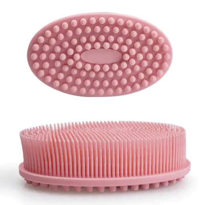 2 az 1-ben testkefe, szilikon szivacs tisztításhoz, hámlasztáshoz és testmasszázshoz, Empria, rózsaszín, Model 2