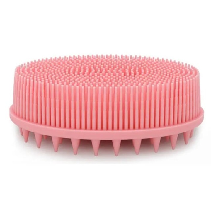 Четка за тяло 2 в 1, силиконова гъба за почистване, ексфолиране и масаж на тяло, Empria, розова, модел 1