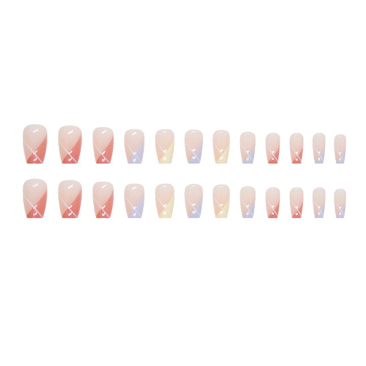 Комплект от 24 броя изкуствени нокти, Щамповане, Многоцветни