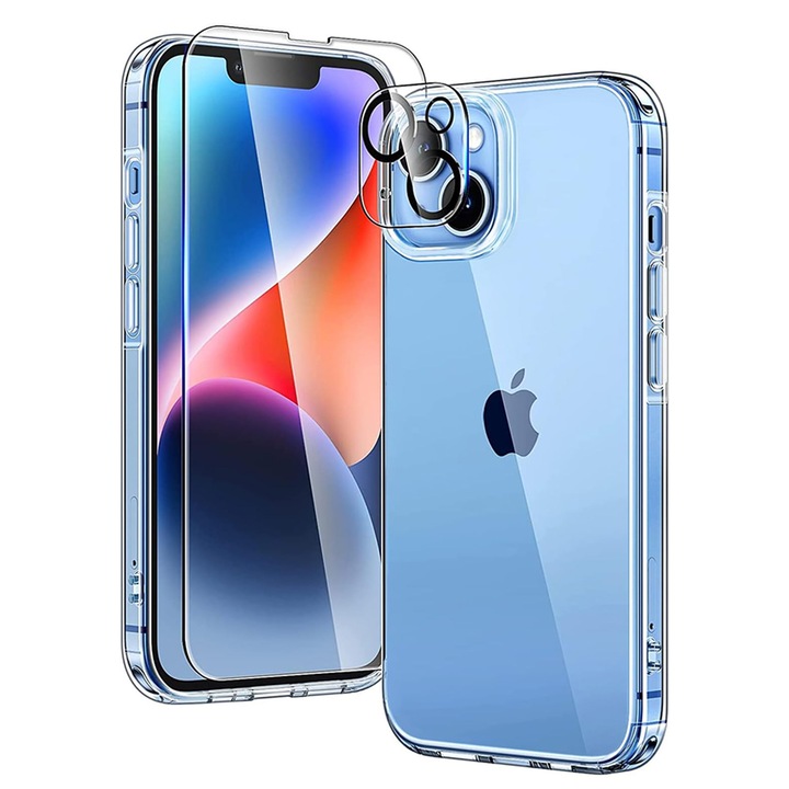 ESR 3 in1 Project Zero tok + képernyővédő fólia + kameralencse, kompatibilis iPhone 14 Pro készülékkel, Clear
