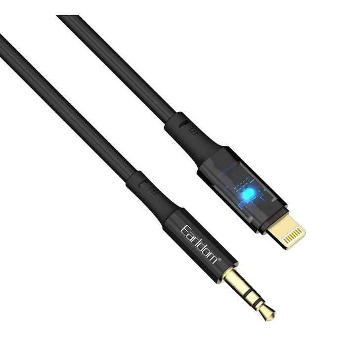 Аудио кабел за музика AUX52, Apple lightning(м), 3, 5mm JACK(м), черен, 1m