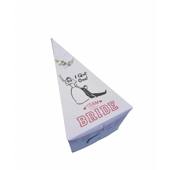 Cutie in forma de felie tort din carton de 160 gr model bride to be 12 x 7 x 5 cm