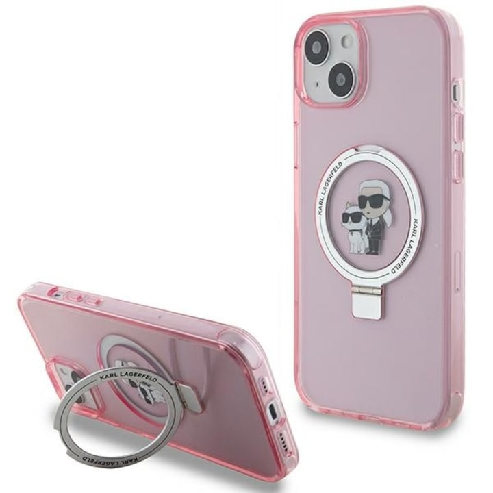Tok iPhone 15 Plus / iPhone 14 Plus készülékekhez - Karl Lagerfeld Hardcase Ring Stand MagSafe (KLHMP15MHMRSKCP) - Pink Karl&Choupette