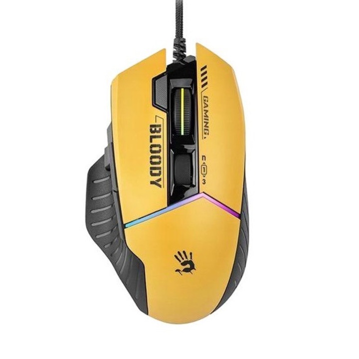 Мишка за игри, Bloody, USB, Жълто/Черно