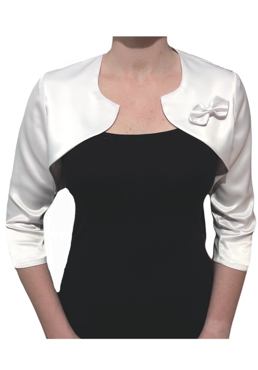 Bolero din satin alb cu fundita si maneci 3/4 - ILONA, Alb
