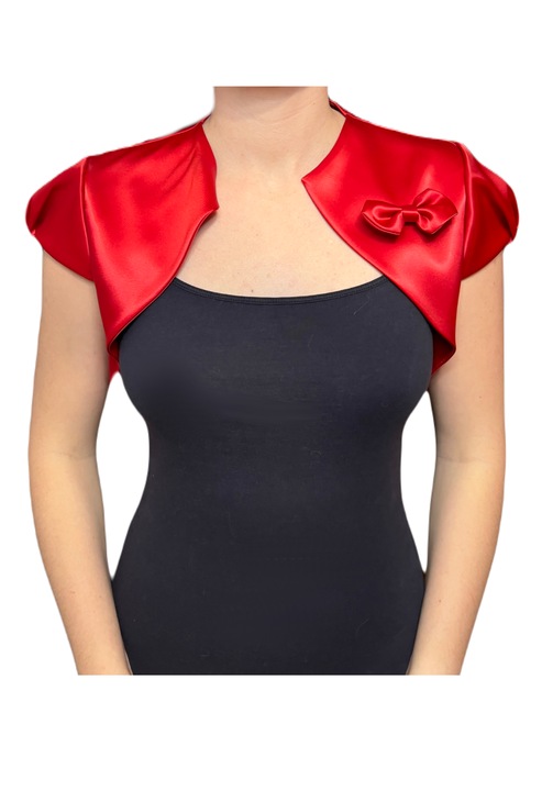 Bolero din satin rosu cu funda si maneci scurte – ILONA, Rosu