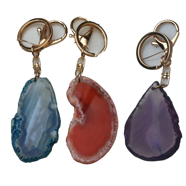 3 db-os kulcstartó készlet természetes achátkristállyal, tetszés szerint, személyre szabva jelekre, színek, csakrák