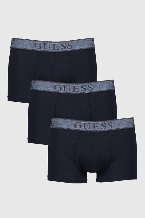 GUESS, Set de boxeri cu banda logo in talie - 3 perechi, Bleumarin