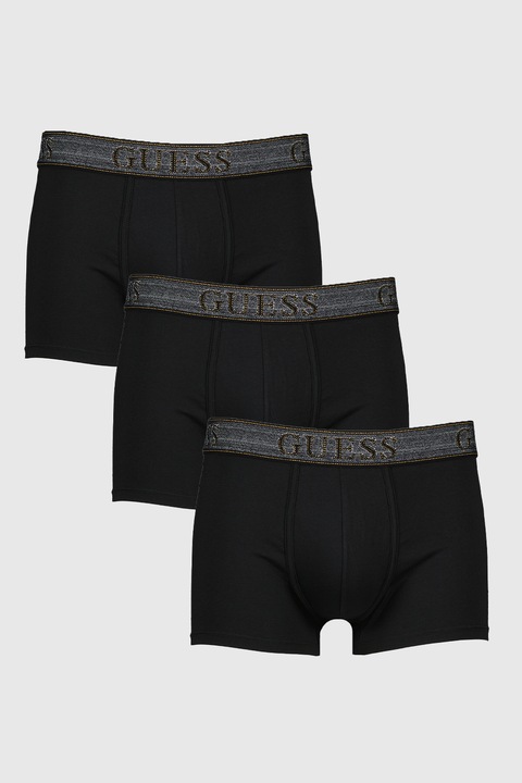 GUESS, Set de boxeri cu banda logo in talie - 3 perechi, Negru