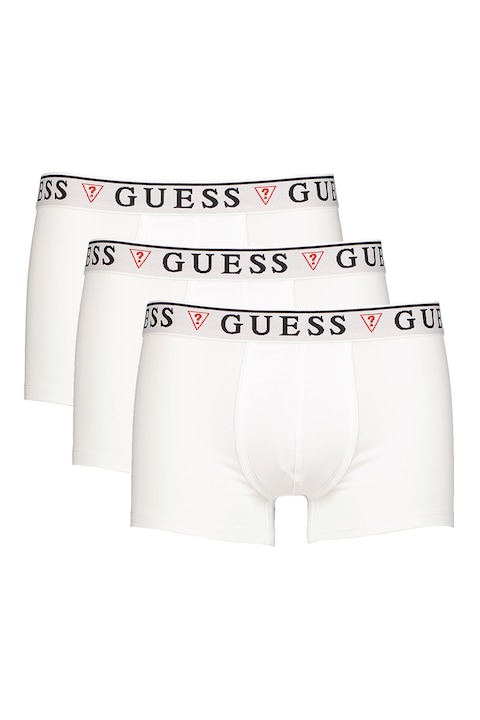 GUESS, Set de boxeri cu banda logo in talie - 3 perechi, Alb optic