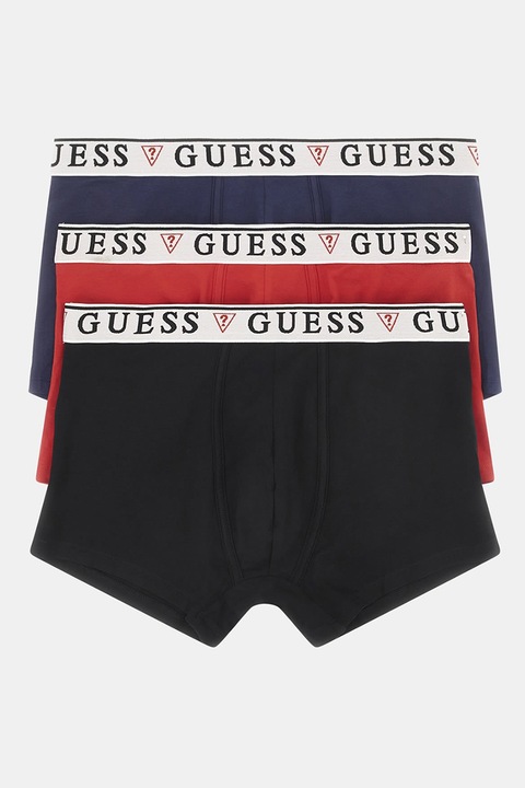 GUESS, Set de boxeri cu banda logo in talie - 3 perechi, Rosu/Negru/Bleumarin