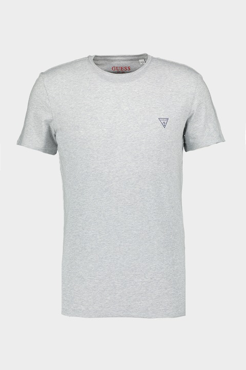 GUESS, Слим тениска с овално деколте, Сив меланж