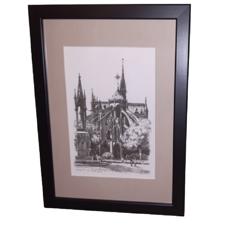 Tablou decorativ, poster, vintage, Notre Dame de Paris ", inramat, 33 cm x 24 cm