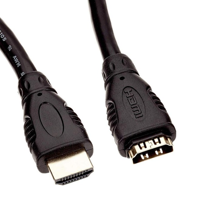 HDMI мъжки към HDMI женски удължителен кабел, 4K @ 30Hz, Basekit, екраниран, 3 метра, черен