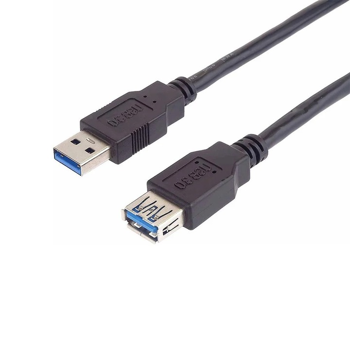 Cablu de Date USB-A 3.0 5Gbps, Tata-Mama, Basekit, Ecranat, Negru, 0.5/2/3 m, 2 m