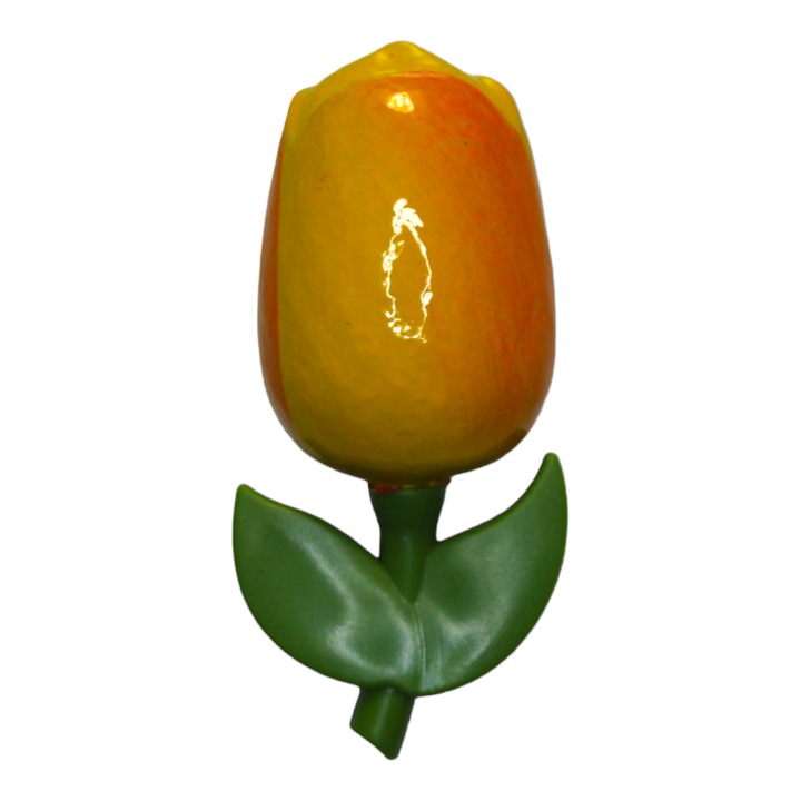 Жълт оранжев магнит във формата на лале, дърво, 9 см