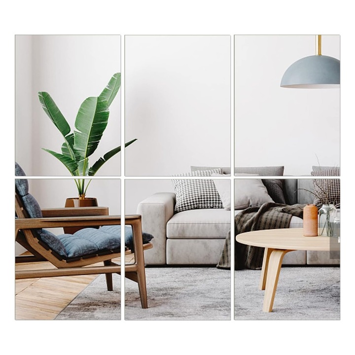 Set 6 Oglinzi Acrilice Autoadezive Luxer, Model Dreptunghi, Dimensiuni 15x10 cm, Silver