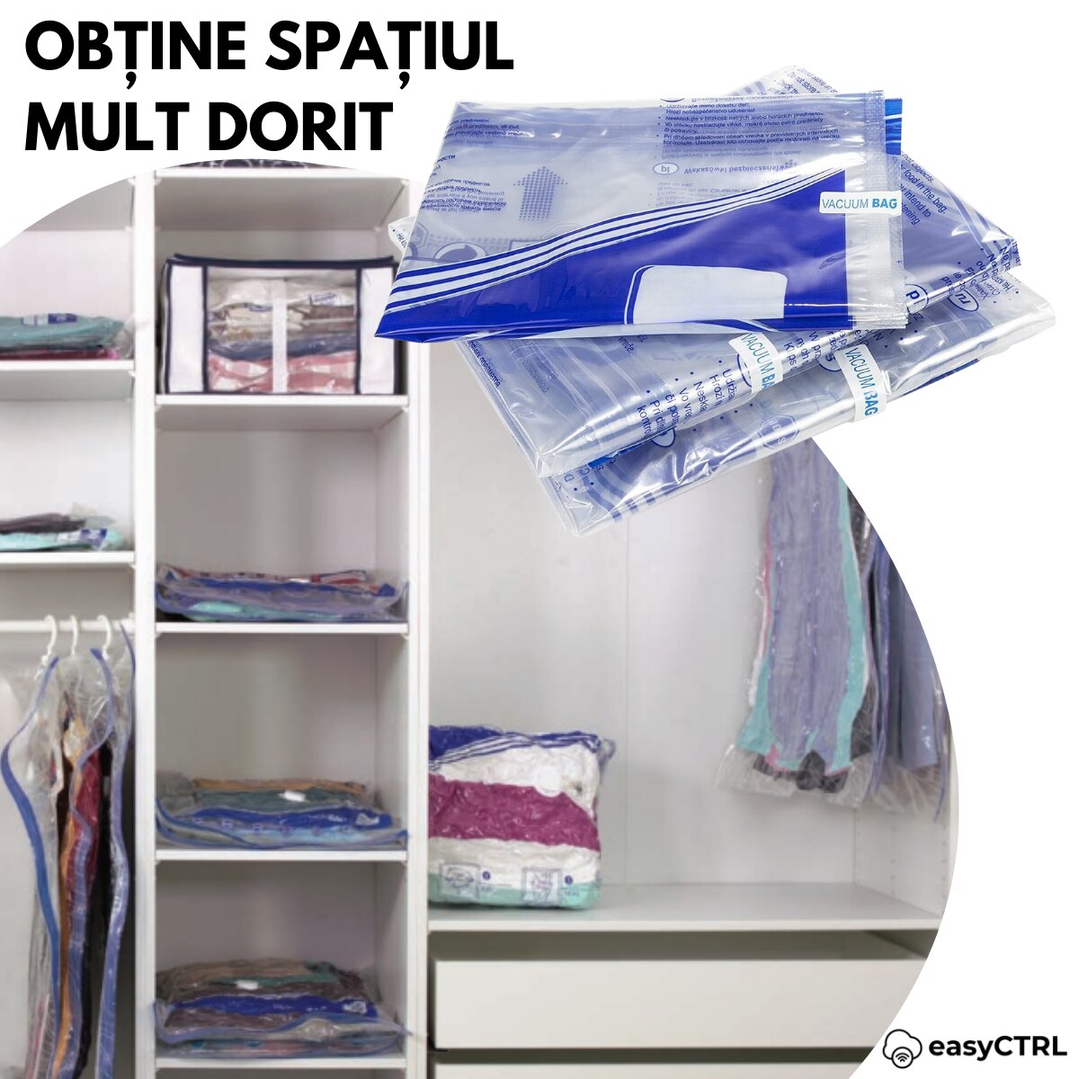 Set 3 saci de vidat haine, pilote, perne si paturi, reutilizabili