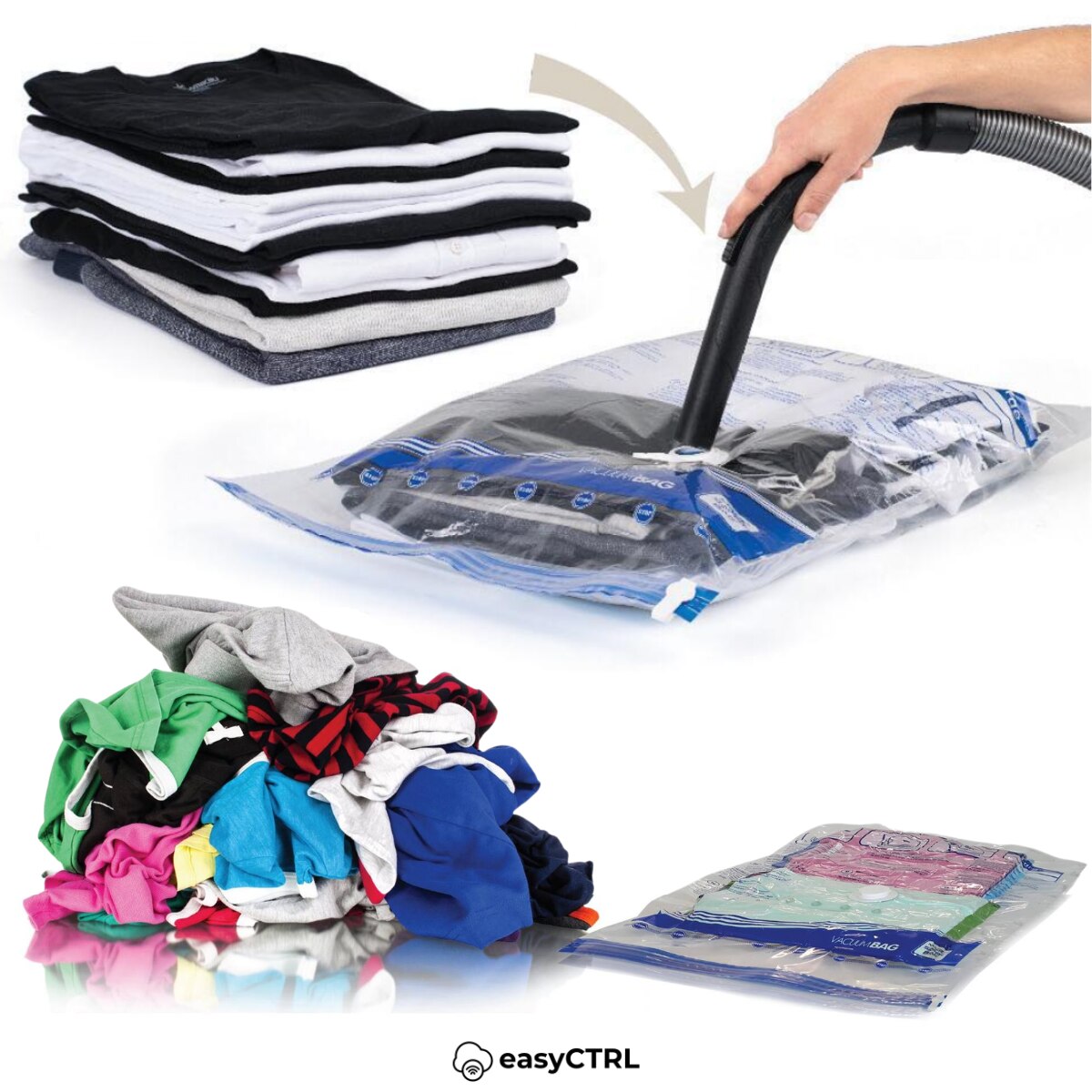 Set 3 saci de vidat haine, pilote, perne si paturi, reutilizabili