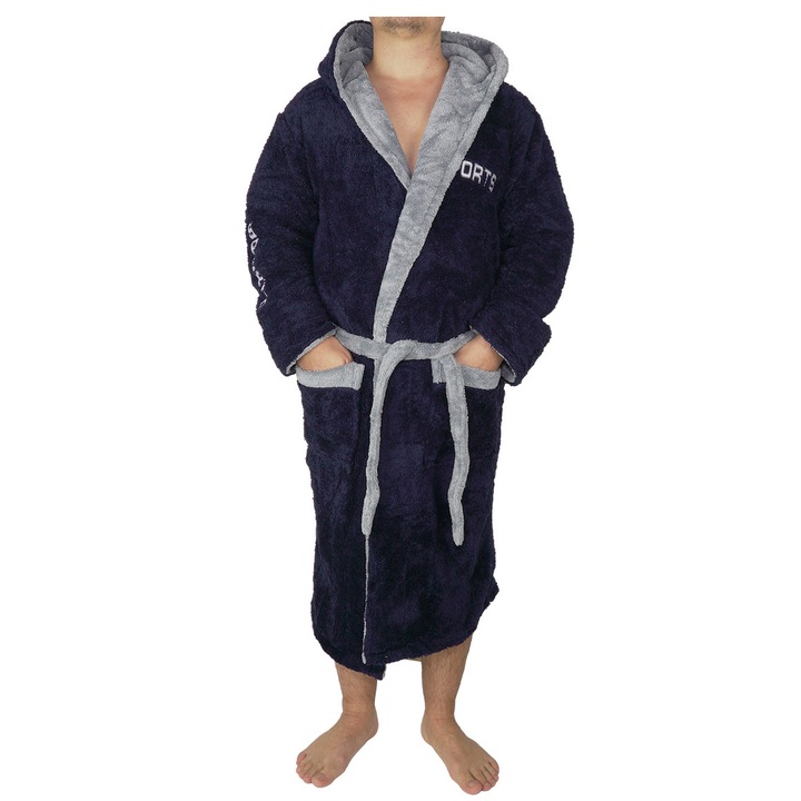 Мъжки халат, модел M.Sports, MENZ®, памук, джобове, шнур, качулка, тъмносив, L-XL