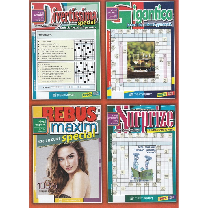 Pachet de 3 integrame si un rebus : divertissima special, gigantica, surprize, rebus Maxim special - nivel avansat