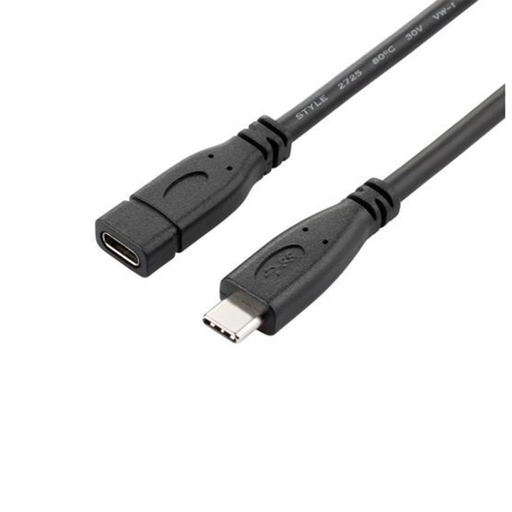 Cablu Extender USB-C 3.2 Gen.2 10 Gbps, Tata-Mama, Basekit, Ecranat, Negru, 1/1.5 m, 1 m