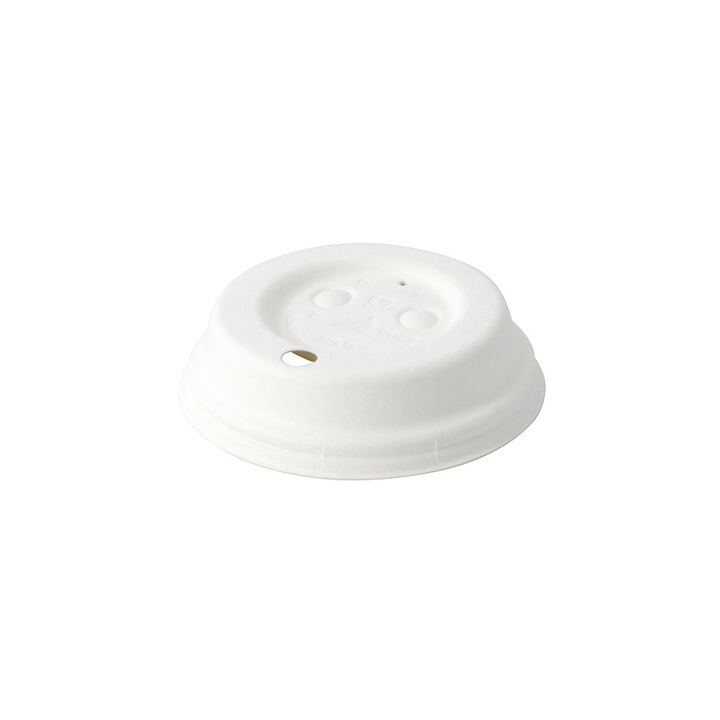 Set 50 capace biodegradabile albe cu deschidere bautura pentru pahare carton 6/8 oz, Ø 80 mm, carton